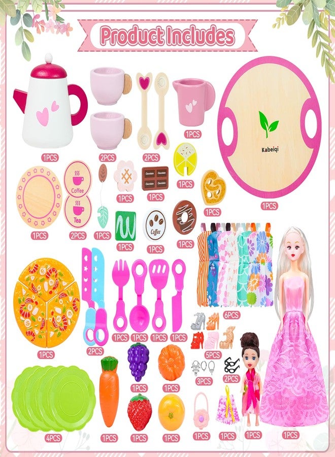 CLTTCLLCT Tea Party Set for Little Girls, Princess Tea Time Toys with Play Food & 2 Dolls Dress up Set, Pretend Kids Kitchen Playset for Girl Toddler Age 3-8 Birthday Gifts - Image 2