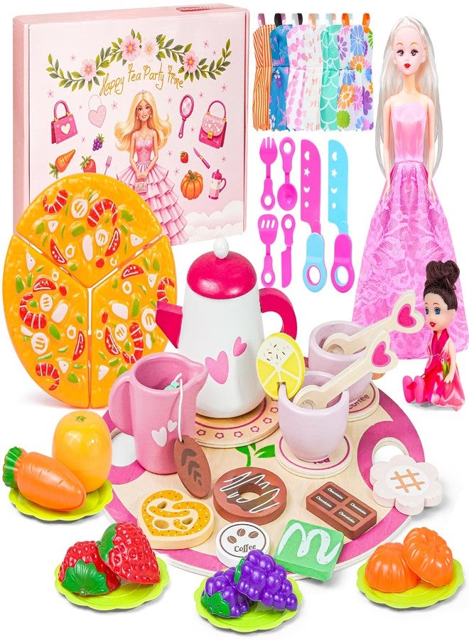 CLTTCLLCT Tea Party Set for Little Girls, Princess Tea Time Toys with Play Food & 2 Dolls Dress up Set, Pretend Kids Kitchen Playset for Girl Toddler Age 3-8 Birthday Gifts - Image 1