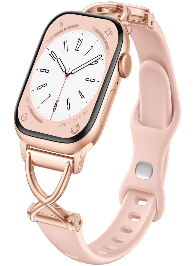 Getino Thin Slim Bands Compatible with Apple Watch Band Series 10 9 8 7 6 5 4 3 2 1 SE iWatch 40mm 41mm 38mm 42mm - Soft Silicone Strap with Stylish Durable Metal Clasp Skinny Sport Bands for Women, Pink - Image 1