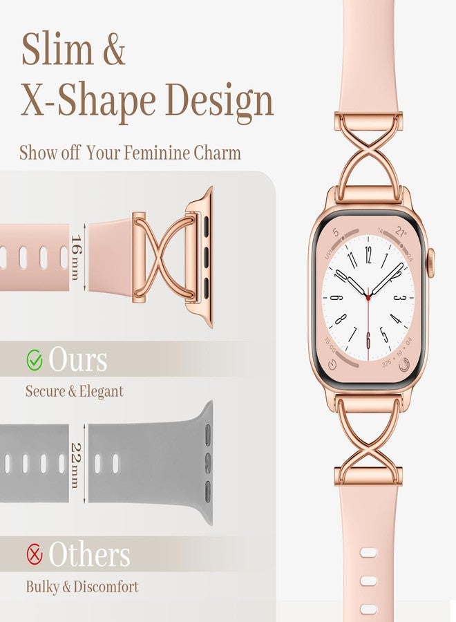 Getino Thin Slim Bands Compatible with Apple Watch Band Series 10 9 8 7 6 5 4 3 2 1 SE iWatch 40mm 41mm 38mm 42mm - Soft Silicone Strap with Stylish Durable Metal Clasp Skinny Sport Bands for Women, Pink - Image 2