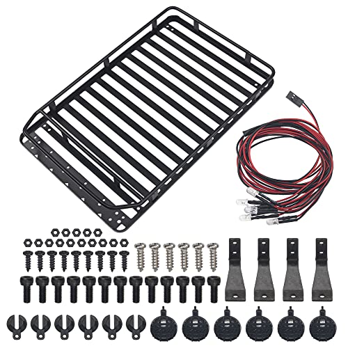 ShareGoo RC 110 Metal Roof Rack Luggage with 6LED Light Set Compatible with Traxxas TRX4 Axial SCX10 90046 Tamiya CC01 D90 Wrangler 110 RC Crawler Car Style 2