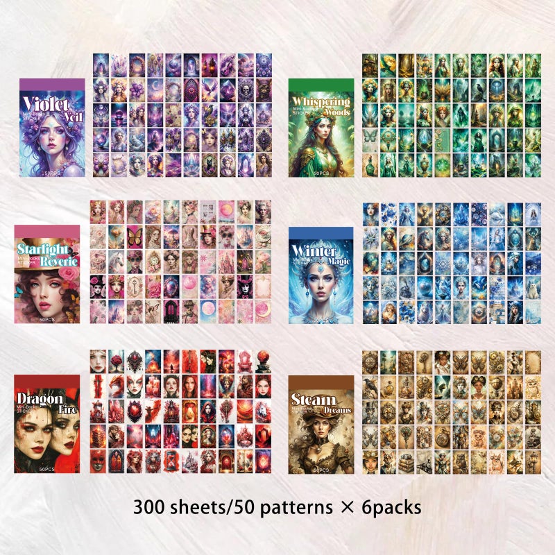 Bomichi Washi Stickers, 6 Sets 300 Pcs Aesthetic Sticker Book for DIY Journaling, Journaling Supplies for Bullet Journal Art Diary Card Craft Gifts Planner Notebook - Image 3