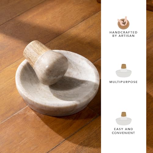 Ellementry Swirl and Grind Mortar and Pestle Set, Khalbatta Stone, Imam Dasta, Okhli Masher, Kharal, Kundi Sota, Natural &Traditional Spice Grinder for Kitchen, Khal Batta Musal for Spices & Herbs - Image 3