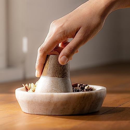 Ellementry Swirl and Grind Mortar and Pestle Set, Khalbatta Stone, Imam Dasta, Okhli Masher, Kharal, Kundi Sota, Natural &Traditional Spice Grinder for Kitchen, Khal Batta Musal for Spices & Herbs - Image 1