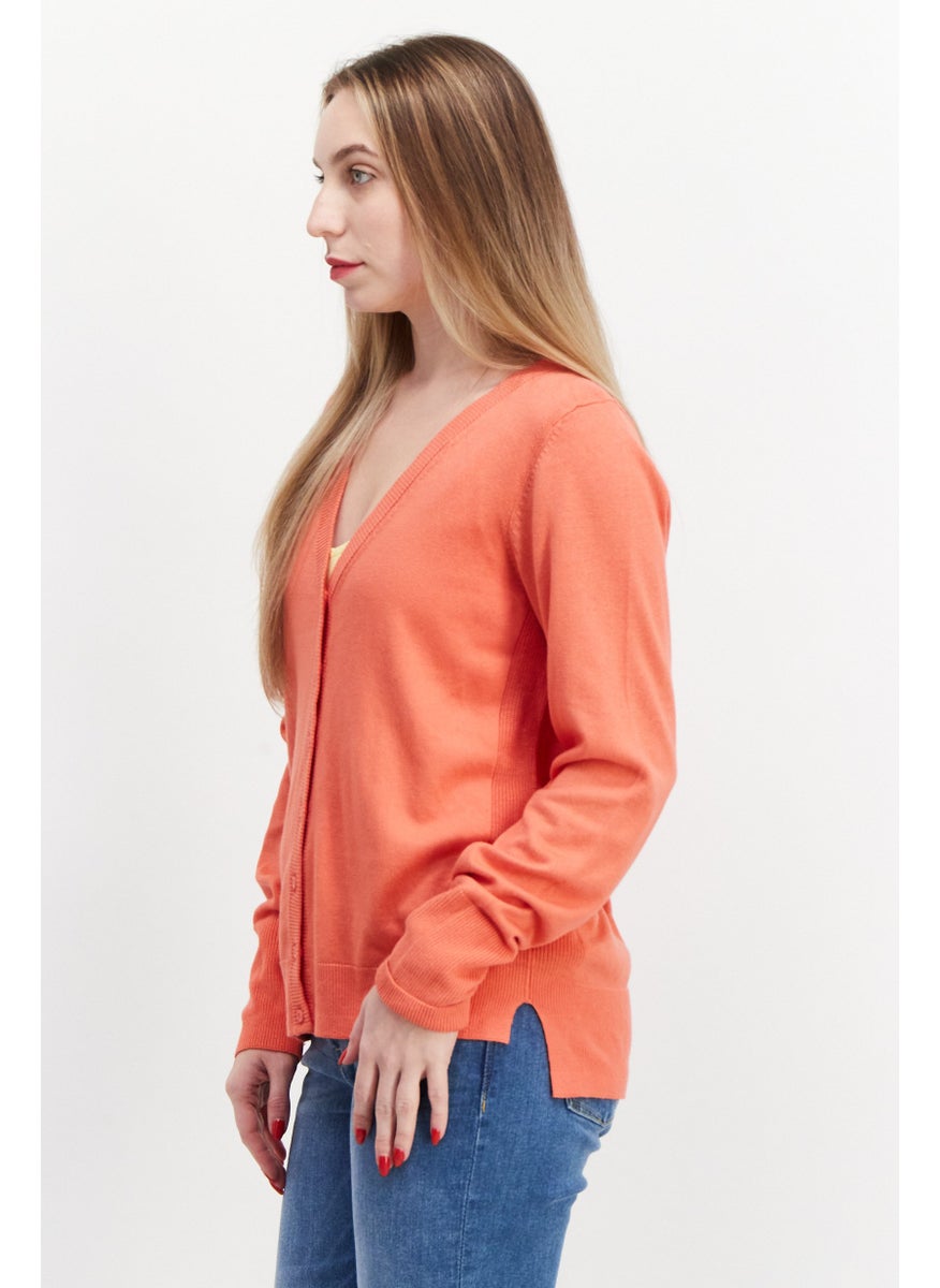 ESPRIT Women V Neck Knitted Cardigan, Pale Red  - Image 2