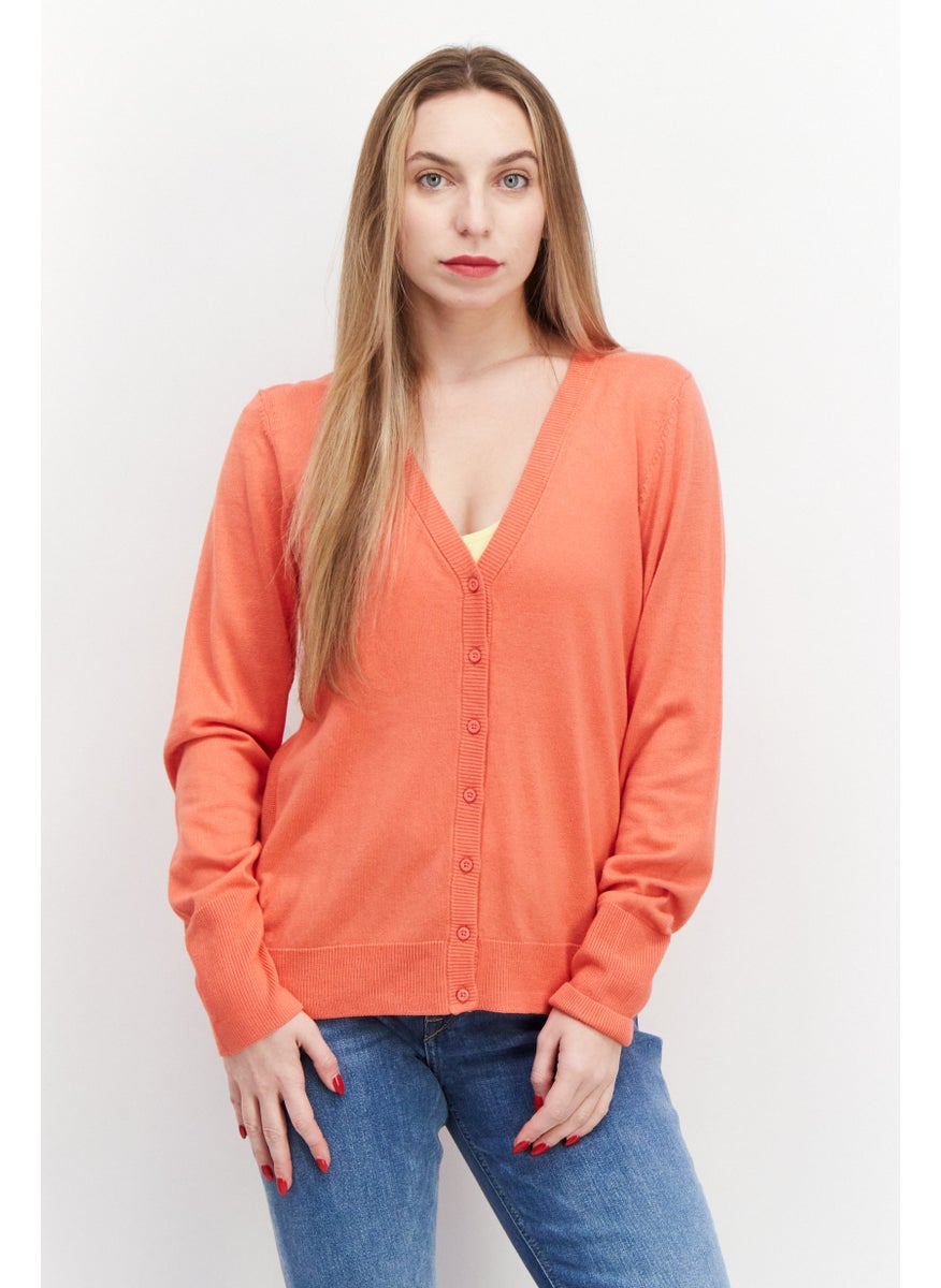ESPRIT Women V Neck Knitted Cardigan, Pale Red  - Image 1