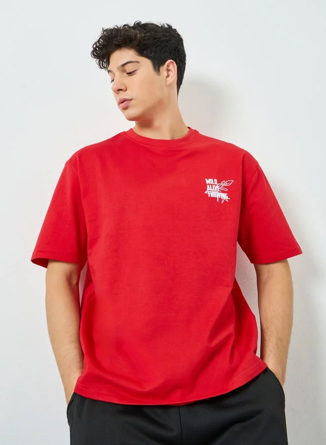 Styli  Men Red Graphic Print Oversized T-Shirt for Men | Best Price UAE