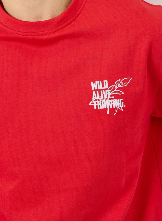 Styli  Men Red Graphic Print Oversized T-Shirt for Men | Best Price UAE