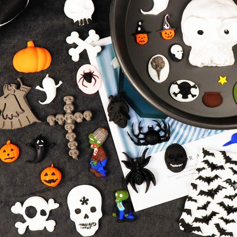 muyulin 5 Pcs Halloween Cupcake Fondant Molds Silicone Skull Spider Bat Ghost Molds for Halloween Cake Decorating Chocolate Candy Gum Paste Polymer Caly Epoxy Resin Mould - Image 5
