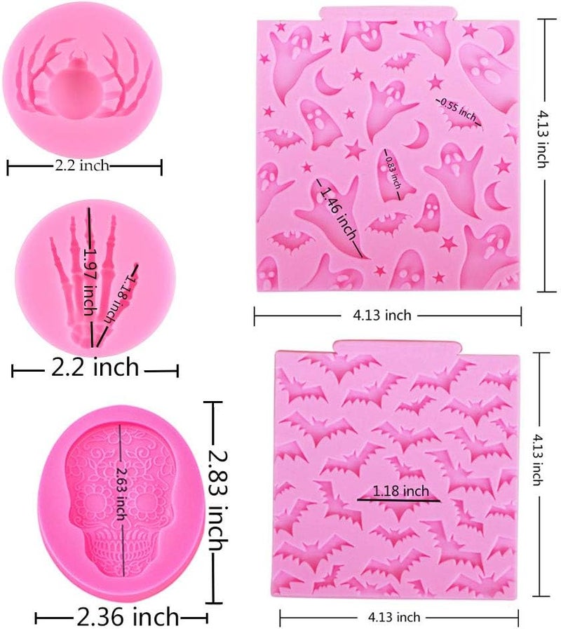 muyulin 5 Pcs Halloween Cupcake Fondant Molds Silicone Skull Spider Bat Ghost Molds for Halloween Cake Decorating Chocolate Candy Gum Paste Polymer Caly Epoxy Resin Mould - Image 2