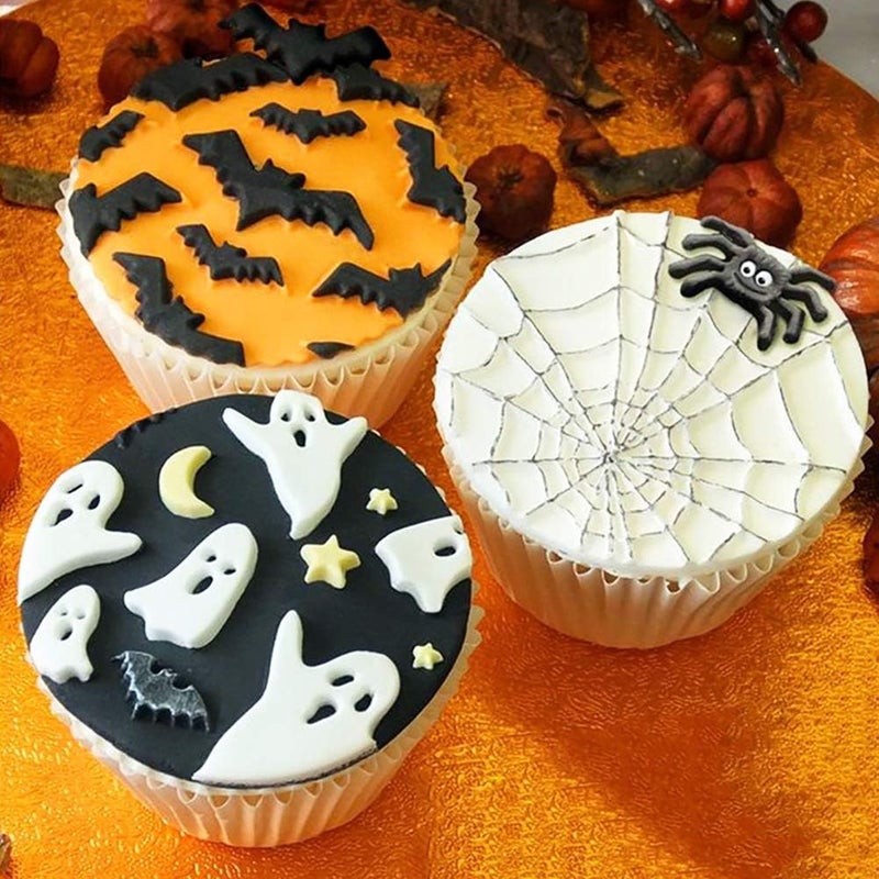 muyulin 5 Pcs Halloween Cupcake Fondant Molds Silicone Skull Spider Bat Ghost Molds for Halloween Cake Decorating Chocolate Candy Gum Paste Polymer Caly Epoxy Resin Mould - Image 4