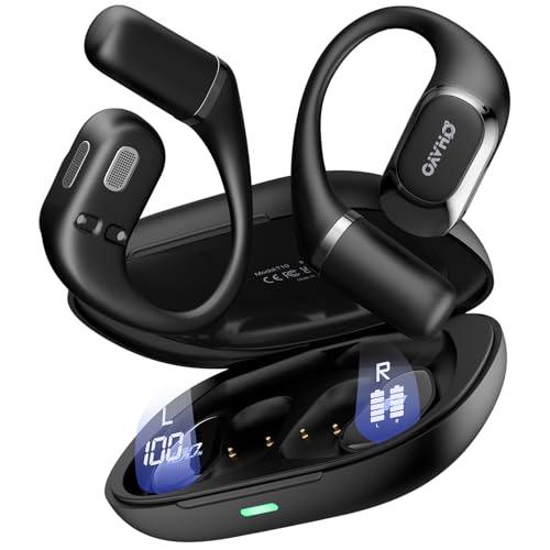 OHAYO Open Ear Headphones,Over Ear Earbuds with Ergonomic Earhook,Bluetooth Headphones 5.4 with Smart Digital Display,40H Playtime,IPX6 Waterproof,Touch Control Operate Fit Cycling,Running,Workout(Black) - Image 1