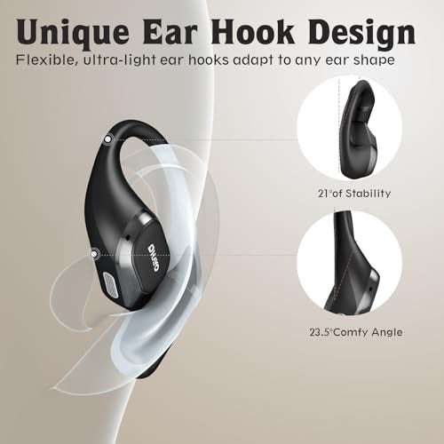 OHAYO Open Ear Headphones,Over Ear Earbuds with Ergonomic Earhook,Bluetooth Headphones 5.4 with Smart Digital Display,40H Playtime,IPX6 Waterproof,Touch Control Operate Fit Cycling,Running,Workout(Black) - Image 5