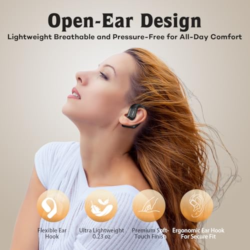 OHAYO Open Ear Headphones,Over Ear Earbuds with Ergonomic Earhook,Bluetooth Headphones 5.4 with Smart Digital Display,40H Playtime,IPX6 Waterproof,Touch Control Operate Fit Cycling,Running,Workout(Black) - Image 3