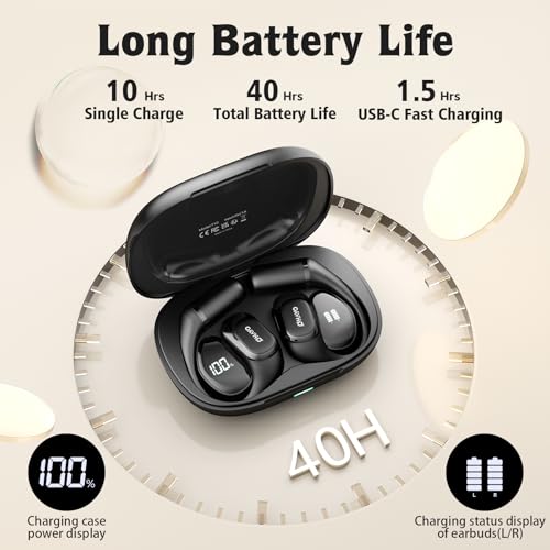 OHAYO Open Ear Headphones,Over Ear Earbuds with Ergonomic Earhook,Bluetooth Headphones 5.4 with Smart Digital Display,40H Playtime,IPX6 Waterproof,Touch Control Operate Fit Cycling,Running,Workout(Black) - Image 2