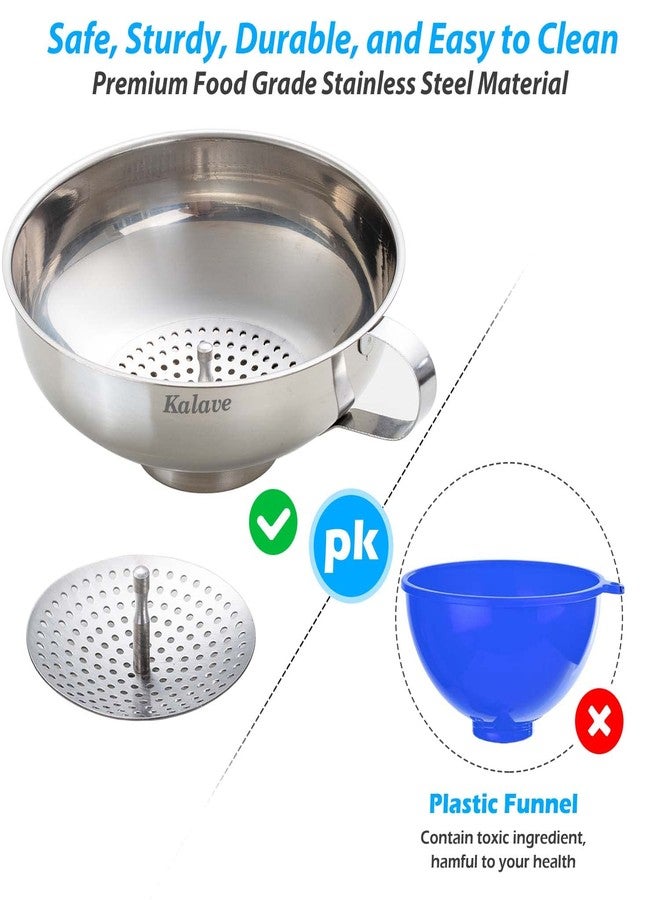 Kalave Canning Funnel, Food Grade Stainless Steel Canning Funnels with Strainer, Wide Mouth Funnels for Kitchen Use, Canning Supplies Kit for Wide and Regular Mason Jars - 3 Pack (Small and Large) - Image 3