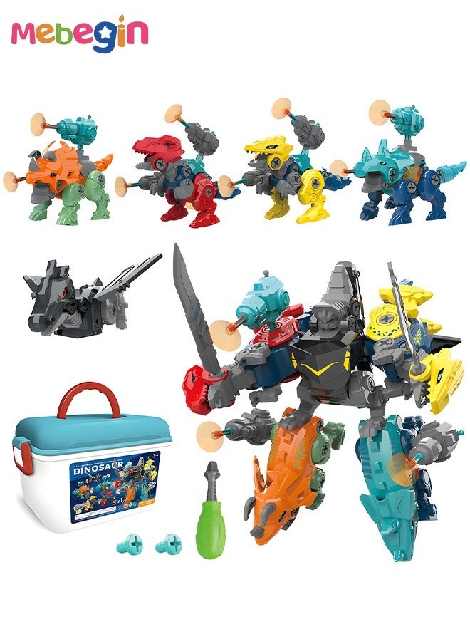 MEBEGIN - 5 in 1 Dinosaur Deformable Building Toys with Storage Box, High-Quality Dinosaur Toys, Educational STEM Learning Toy, Easy to Assemble, Perfect for Kids who Love Taking Things Apart - Image 1
