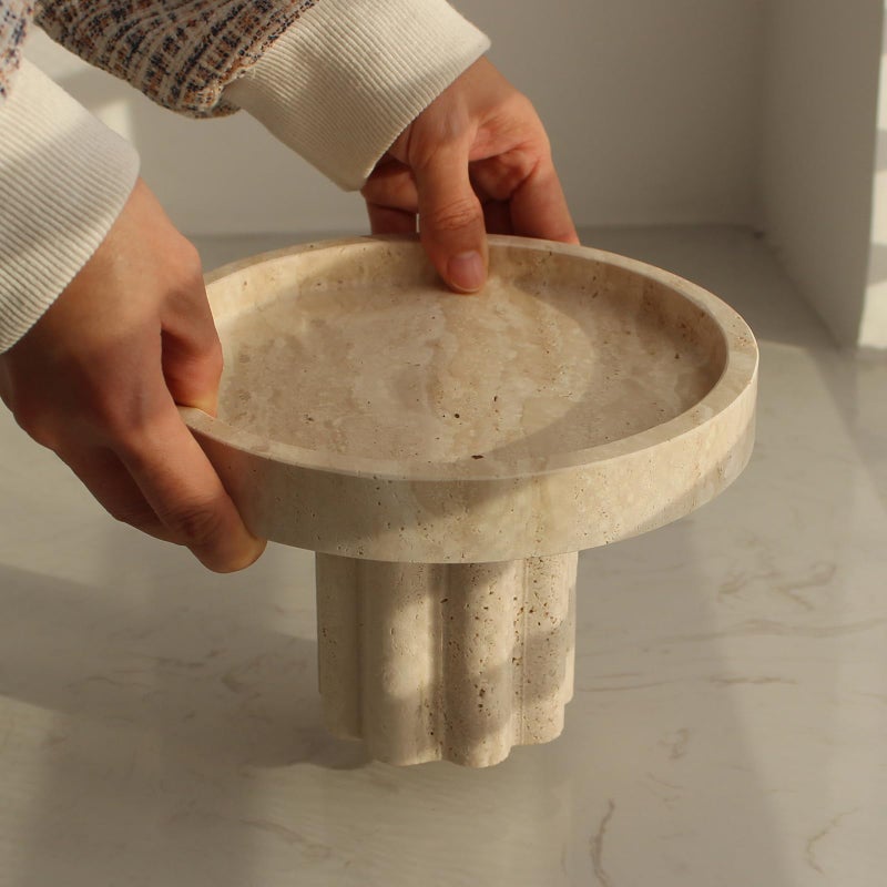 Natust Natural Travertine Tray with Leg, Round 7.1" Vanity Decorative Tray for Countertop Organizer, Catchall Tray for Perfume, Candles, Jewelry Dish - Image 5