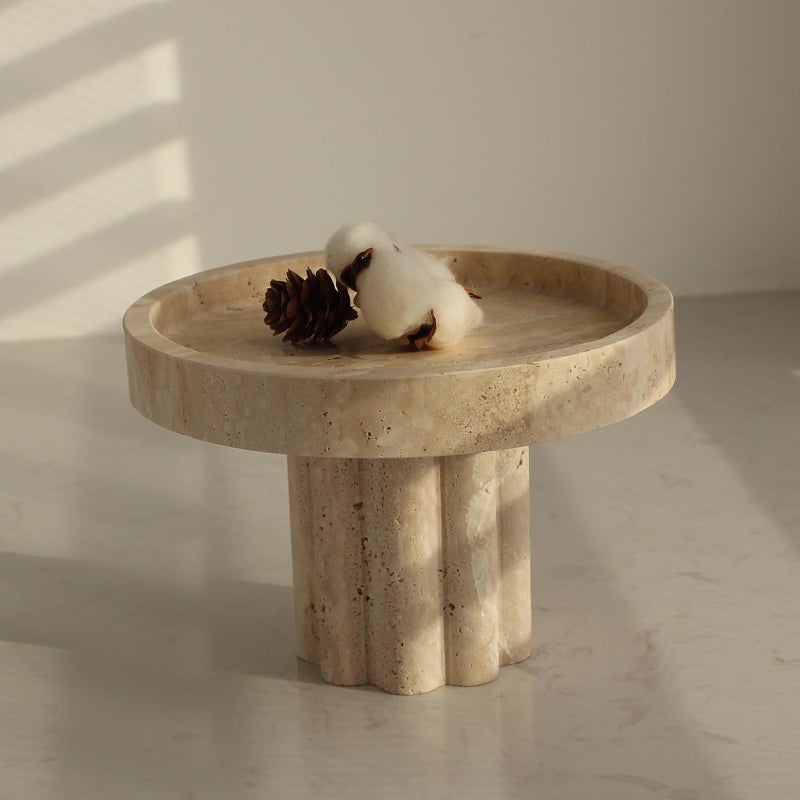Natust Natural Travertine Tray with Leg, Round 7.1" Vanity Decorative Tray for Countertop Organizer, Catchall Tray for Perfume, Candles, Jewelry Dish - Image 1
