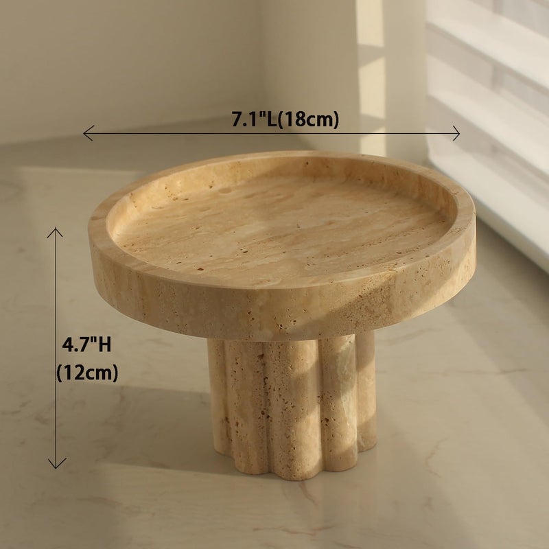 Natust Natural Travertine Tray with Leg, Round 7.1" Vanity Decorative Tray for Countertop Organizer, Catchall Tray for Perfume, Candles, Jewelry Dish - Image 4