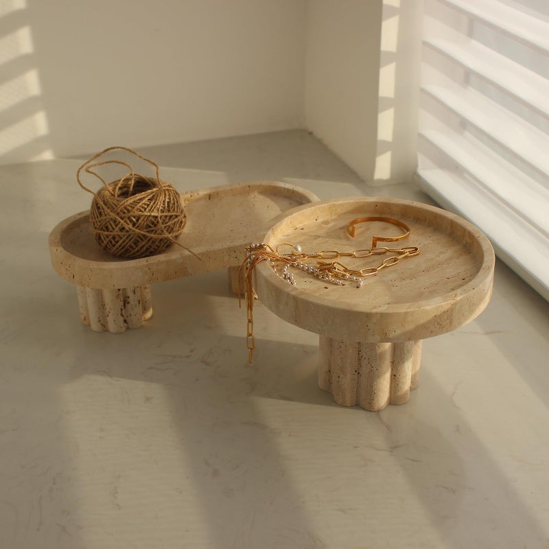 Natust Natural Travertine Tray with Leg, Round 7.1" Vanity Decorative Tray for Countertop Organizer, Catchall Tray for Perfume, Candles, Jewelry Dish - Image 3