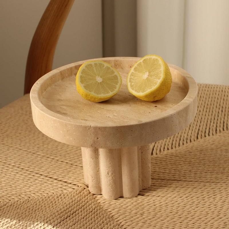Natust Natural Travertine Tray with Leg, Round 7.1" Vanity Decorative Tray for Countertop Organizer, Catchall Tray for Perfume, Candles, Jewelry Dish - Image 2