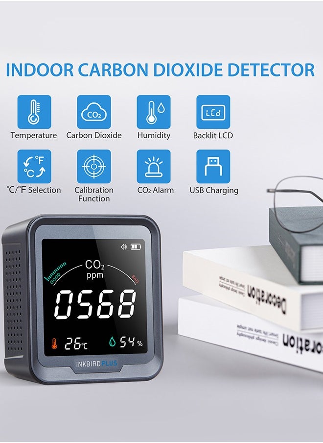 INKBIRD - INKBIRD Indoor Air Quality Monitor Temperature And Relative Humidity Carbon Dioxide Detector Indoor CO2 Meter With Alarm Function CO2 Detector For Grow Tents Wine Cellar Home PTH-9C - Image 1
