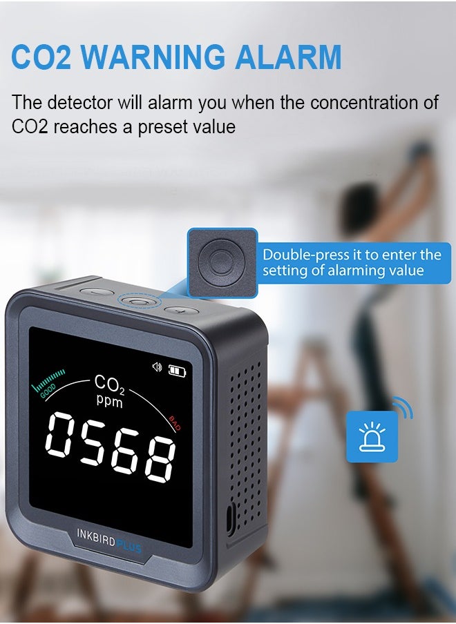 INKBIRD - INKBIRD Indoor Air Quality Monitor Temperature And Relative Humidity Carbon Dioxide Detector Indoor CO2 Meter With Alarm Function CO2 Detector For Grow Tents Wine Cellar Home PTH-9C - Image 1