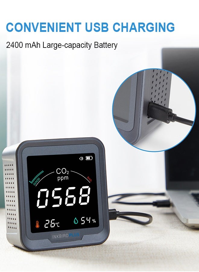 INKBIRD - INKBIRD Indoor Air Quality Monitor Temperature And Relative Humidity Carbon Dioxide Detector Indoor CO2 Meter With Alarm Function CO2 Detector For Grow Tents Wine Cellar Home PTH-9C - Image 1