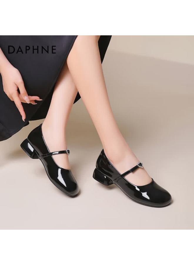 Daphne أحذية نسائية منخفضة القطع على الطراز الفرنسي من دافني، كعب سميك أنيق على طراز شانيل، أحذية ماري جين حمراء، سوداء، مقاس 35 - Image 5