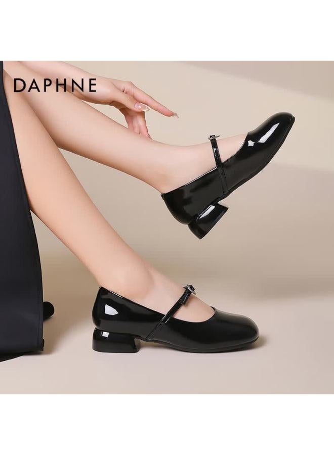 Daphne أحذية نسائية منخفضة القطع على الطراز الفرنسي من دافني، كعب سميك أنيق على طراز شانيل، أحذية ماري جين حمراء، سوداء، مقاس 35 - Image 4