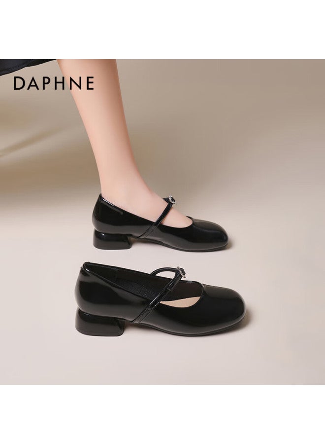 Daphne أحذية نسائية منخفضة القطع على الطراز الفرنسي من دافني، كعب سميك أنيق على طراز شانيل، أحذية ماري جين حمراء، سوداء، مقاس 35 - Image 2