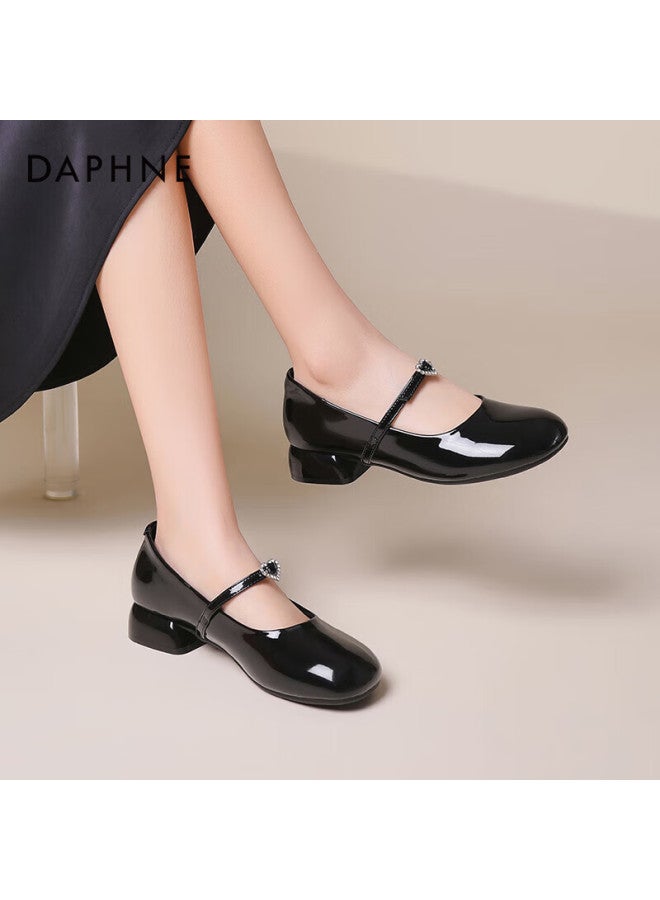 Daphne أحذية نسائية منخفضة القطع على الطراز الفرنسي من دافني، كعب سميك أنيق على طراز شانيل، أحذية ماري جين حمراء، سوداء، مقاس 35 - Image 1