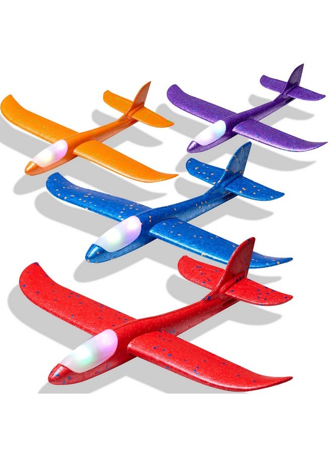 Iccbeeme 4 Pack Led Light Airplane Toys17.5 Large Throwing Foam Plane2 Flight Mode Glider Planefoam Airplane Flying Toys For Kidsoutdoor Sport Game Toysfoam Glider Airplanegift Toys For Boys Girls  - Image 1