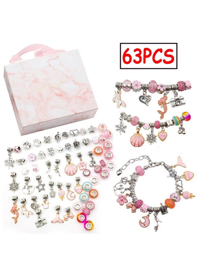 63pcs Charm Bracelet Making Kit, Teen Girl Gifts Jewelry Making Kit, Unicorn/Mermaid Girl Toys Art Supplies Crafts for Girls Age 5-12 - Image 2