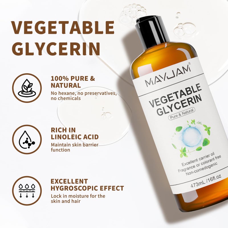 MAYJAM 100% Natural & Pure Vegetable Glycerine, 16 fl. oz. Vegetable Glycerin Liquid Body Oil for Skin, Face, Hair Care, Massage Oil for Moisturizing and Hair Benefits, Carrier Oil for Essential Oils - Image 2