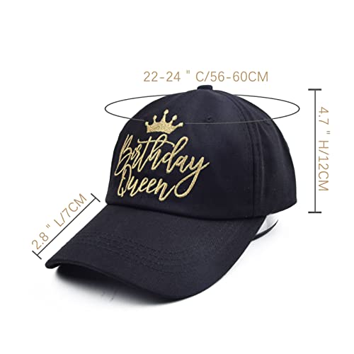 Erying Birthday Party Hats Funny Birthday Queen Embroidery Adjustable Black Baseball Cap for Women - Image 2