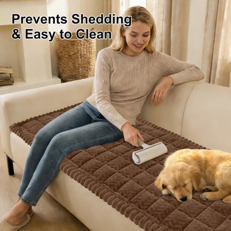 Smiry Non Slip Couch Covers for Dogs, Fuzzy Pet Couch Covers for 3 Cushion Sofa Pet Friendly, Soft Sofa Slipcovers Cushion Furniture Protector Washable (Brown, 27.6" x 70.9") - Image 3