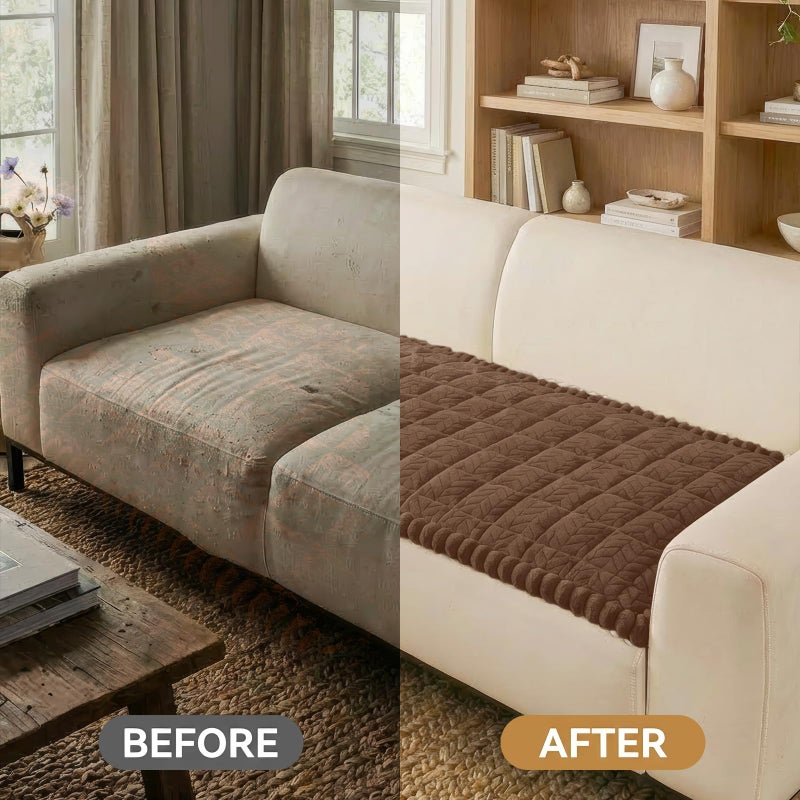 Smiry Non Slip Couch Covers for Dogs, Fuzzy Pet Couch Covers for 3 Cushion Sofa Pet Friendly, Soft Sofa Slipcovers Cushion Furniture Protector Washable (Brown, 27.6" x 70.9") - Image 5