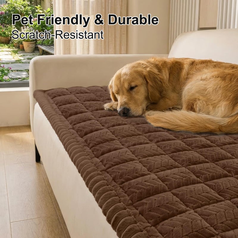 Smiry Non Slip Couch Covers for Dogs, Fuzzy Pet Couch Covers for 3 Cushion Sofa Pet Friendly, Soft Sofa Slipcovers Cushion Furniture Protector Washable (Brown, 27.6" x 70.9") - Image 2