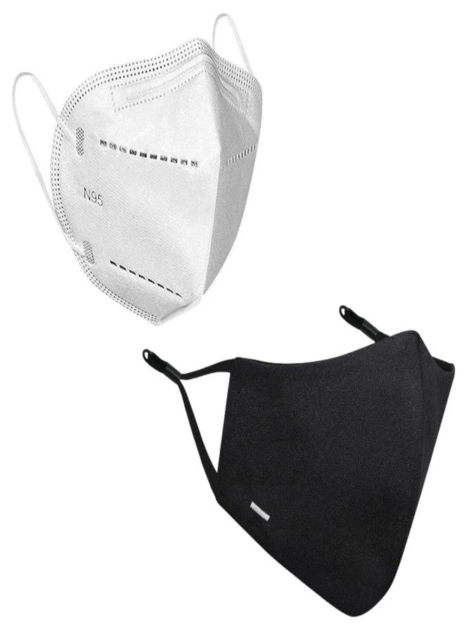MASQ By Q-One 4 Layer, Anti-Pollution Reusable, with Ear Adjusters, Anti-Bacterial (BFE>99%), Cotton Cloth Face Mask Combo for Unisex, Men, Women (Black & White),Pack of 2 - Image 1