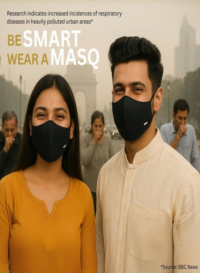 MASQ By Q-One 4 Layer, Anti-Pollution Reusable, with Ear Adjusters, Anti-Bacterial (BFE>99%), Cotton Cloth Face Mask Combo for Unisex, Men, Women (Black & White),Pack of 2 - Image 2