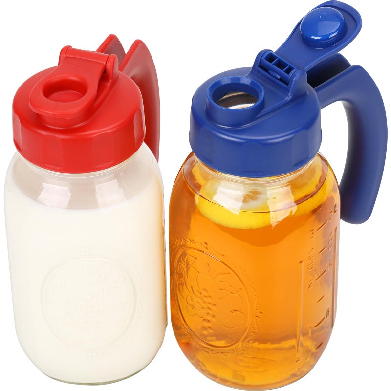 2 Pack Regular Mouth Mason Jar Lids with Handle Airtight Leakproof Seal Easy Pouring Spout Turns your Mason Jar into Pitcher Jars not included