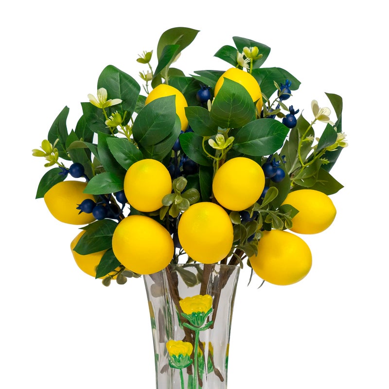 WangLaap WangLaap 12 Artificial Lemon Blueberry Branches Lemon Blueberry Stems for DIY Holiday Decorations and Wedding Flower Arrangements Pack of 6 