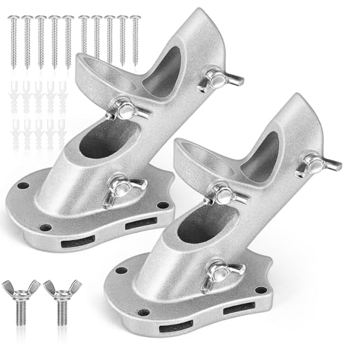 Anovo Flag Pole Holder Anovo Flag Pole Brackets Mount Outside House HeavyDuty Aluminum Metal Rust Proof Bracket 1 Inner Diameter 2 Positions with Hardwares for Outdoor Wall Mounting Porch Silver2 Pack - Image 1