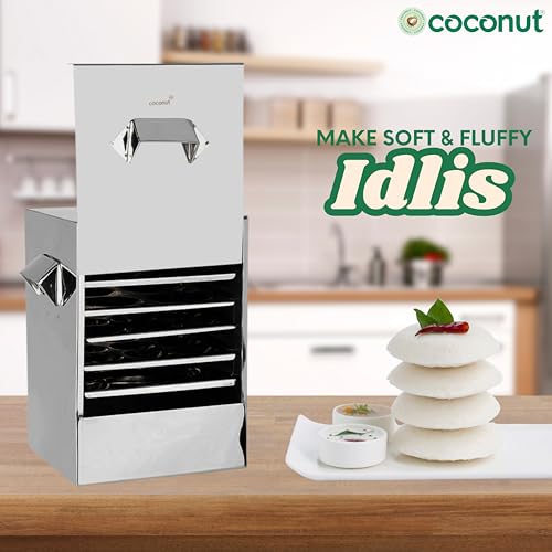 Coconut Stainless Steel - Trivia Idli Maker | Unique Rectangular Shape Idli Steamer For Home | Include 3 Regular, 2 Mini & 1 Tatte Idli Plate | Restaurant Type Soft & Fluffy Idli | Induction Base - Image 2