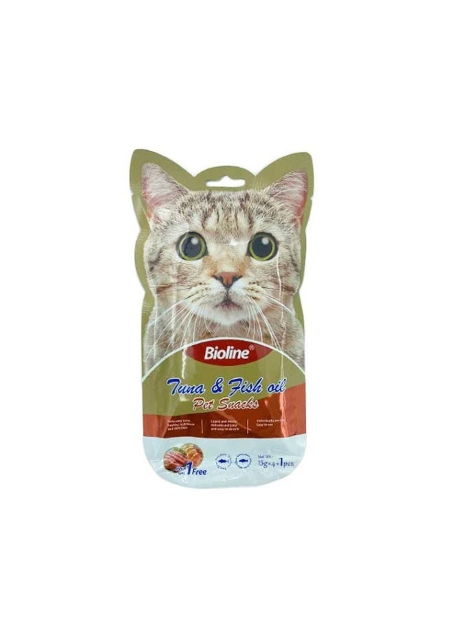 بايولاين مكافآت بيولاين وجبة خفيفة صحية وغنية بالبروتين للقطط بنكهة التونة والأسماك 5×15 جرام