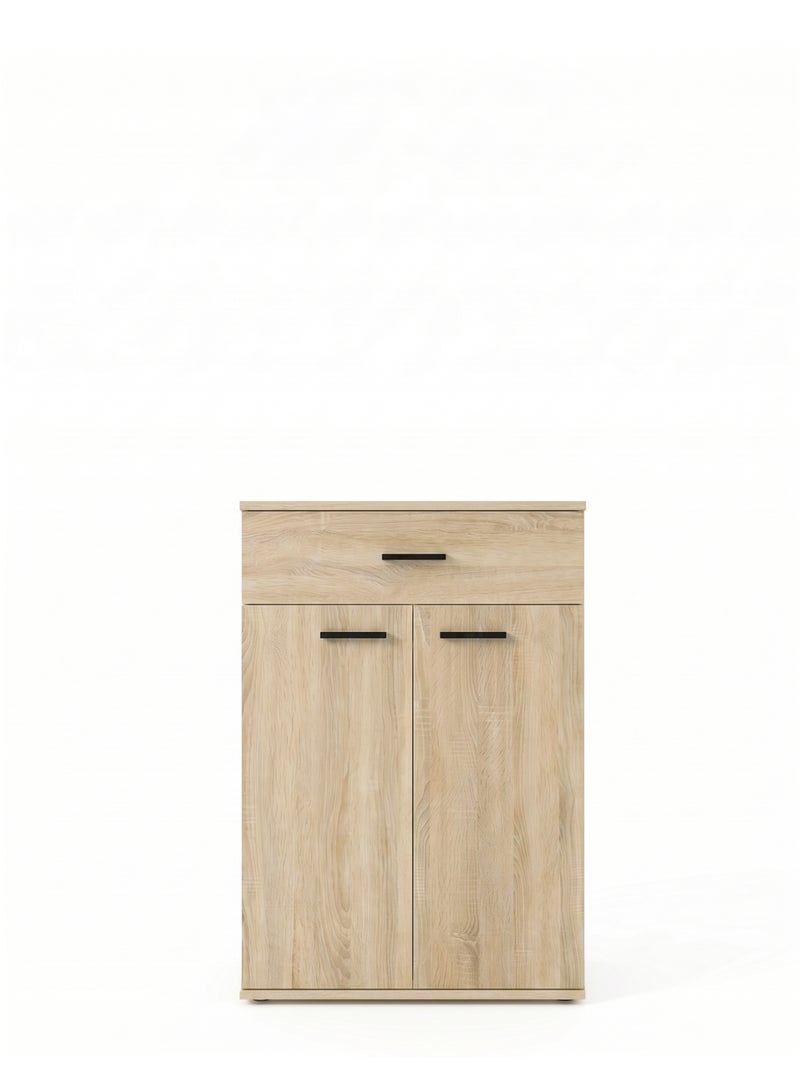 Furniture Store Modern shoe rack/shoe cabinet with a wide drawer and 5 shelves, MDF, in light wood color with white, high-quality finish, from Furniture Store. - Image 2