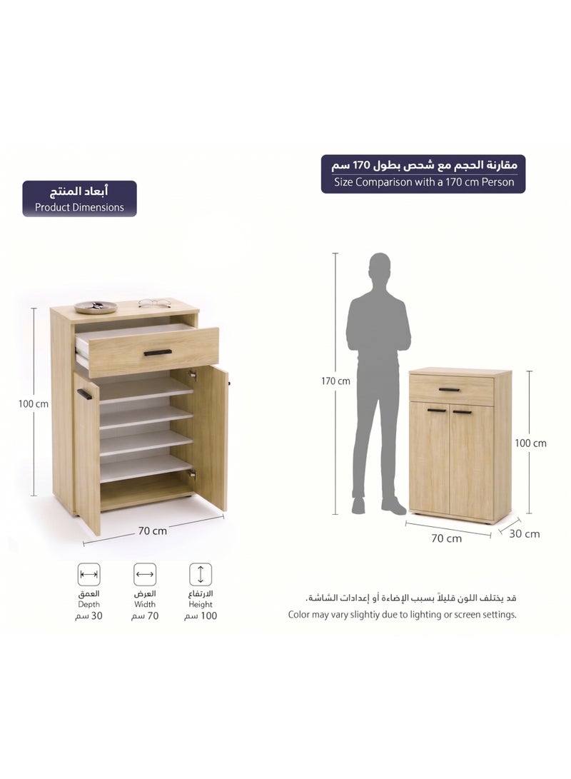Furniture Store Modern shoe rack/shoe cabinet with a wide drawer and 5 shelves, MDF, in light wood color with white, high-quality finish, from Furniture Store. - Image 3