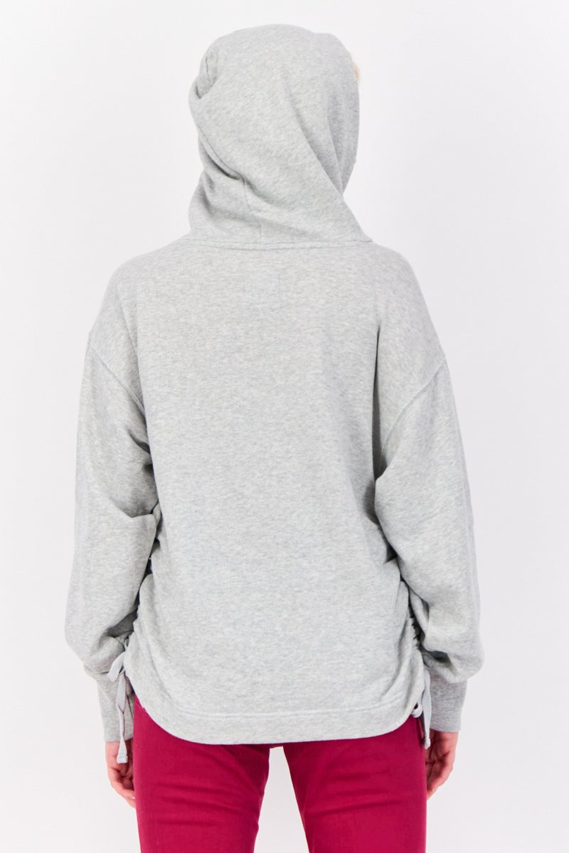 Aerie Women Heather Ruched Long Sleeves Hoodie, Grey - Image 2